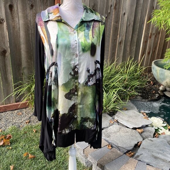 Sunlight Paris Molines Long Sleeve Dress T2 Watercolor Tree Small 2 Lagenlook - Picture 2 of 12